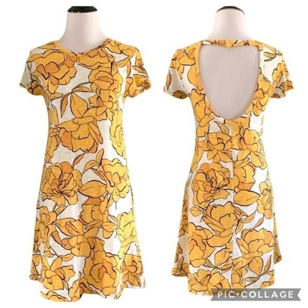 ZARA Trafaluc Retro Floral Marigold Yellow Mini Dress